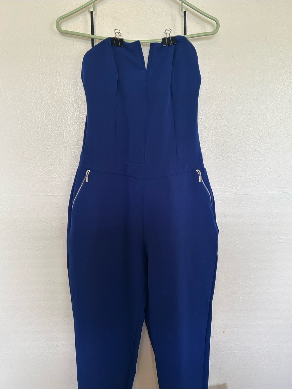 From Colombia Strapless Royal Blue Jumpsuit with Silver Zip Details